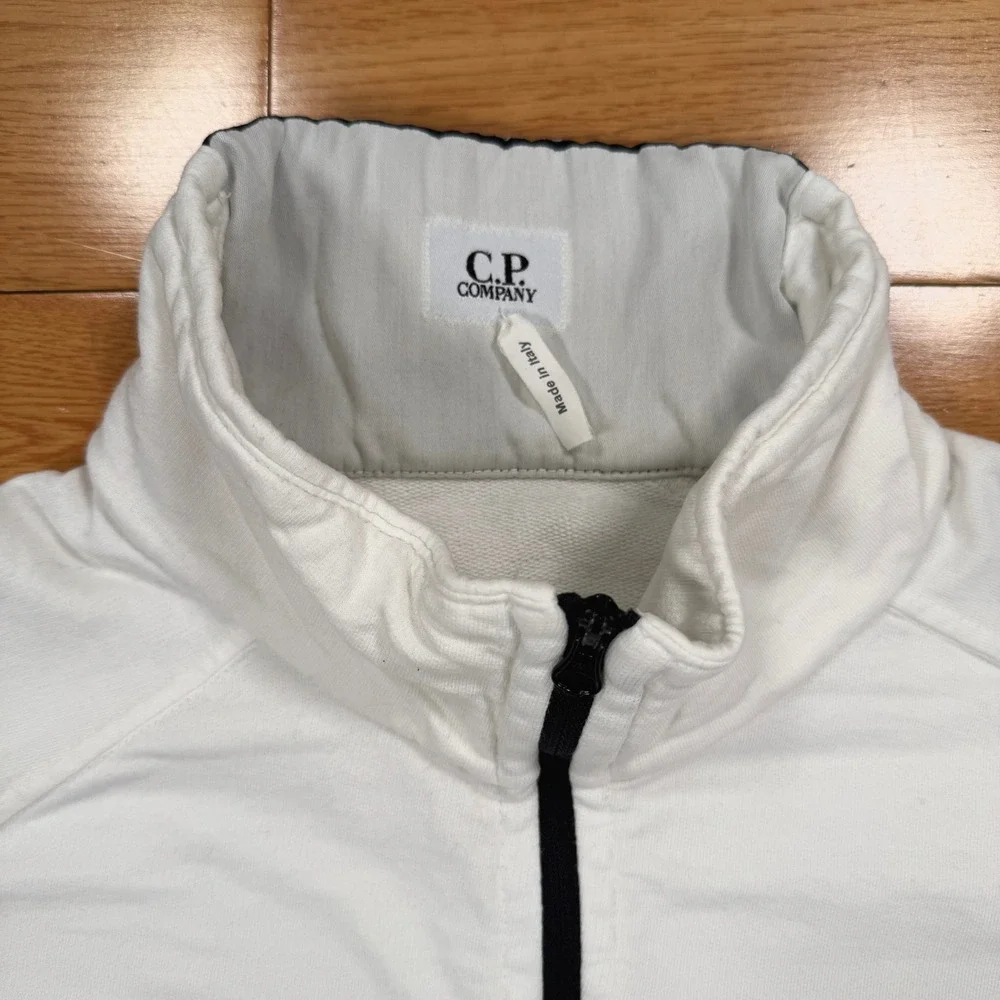 CP‎ Company Mens Medium White Quarter Zip Lens Sleeve Sweatshirt Made in Italy
